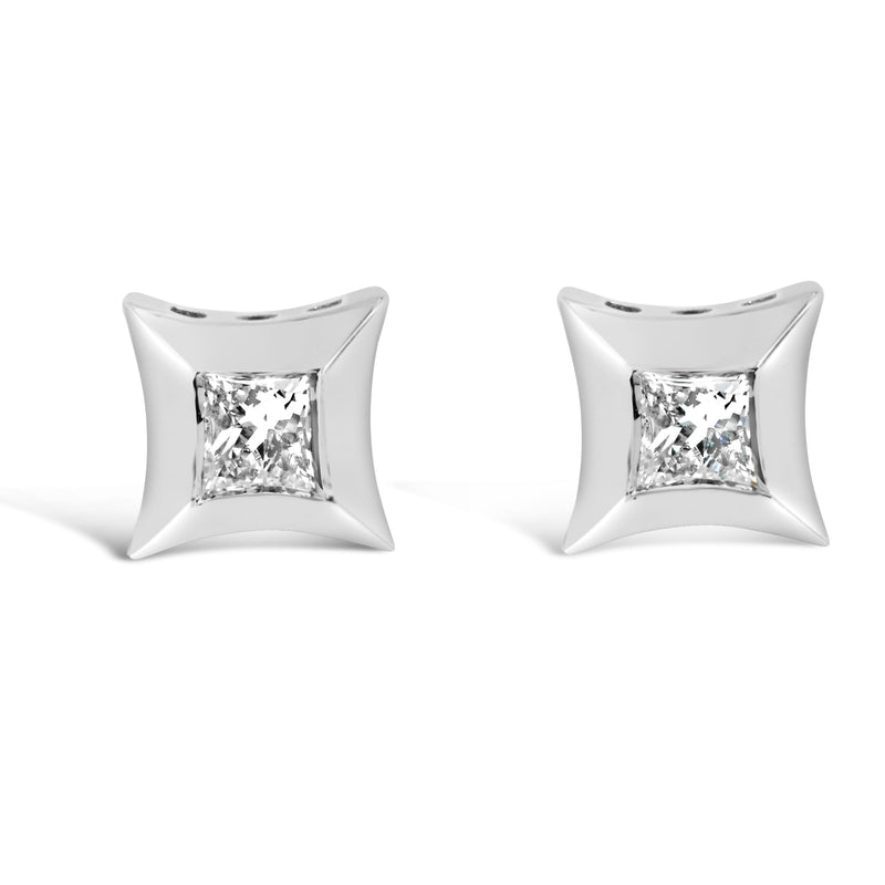Bids.com 10K White Gold 1/5 Cttw Invisible Set Princess-Cut Diamond Stud Earrings (H-I Color, SI2-I1 Clarity) Earrings White Smoke White.Gold / 0.2