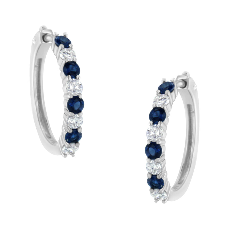 Bids.com 10K White Gold, Â½ Cttw Diamond, & Â½ Cttw Lab-Grown Blue Sapphire Leverback Hoop Earrings (H-I Color, I1-I2 Clarity) Earrings White Smoke White.Gold / 0.48,White.Gold / 0.49