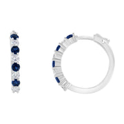 Bids.com 10K White Gold, Â½ Cttw Diamond, & Â½ Cttw Lab-Grown Blue Sapphire Leverback Hoop Earrings (H-I Color, I1-I2 Clarity) Earrings White Smoke White.Gold / 0.48,White.Gold / 0.49