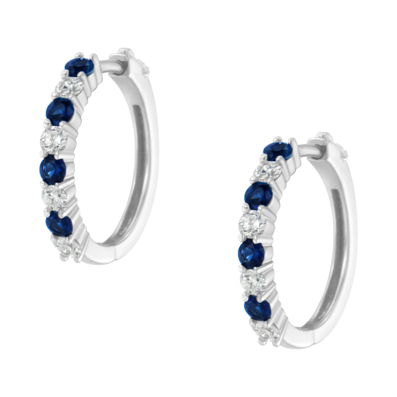 Bids.com 10K White Gold, Â½ Cttw Diamond, & Â½ Cttw Lab-Grown Blue Sapphire Leverback Hoop Earrings (H-I Color, I1-I2 Clarity) Earrings White Smoke White.Gold / 0.48,White.Gold / 0.49