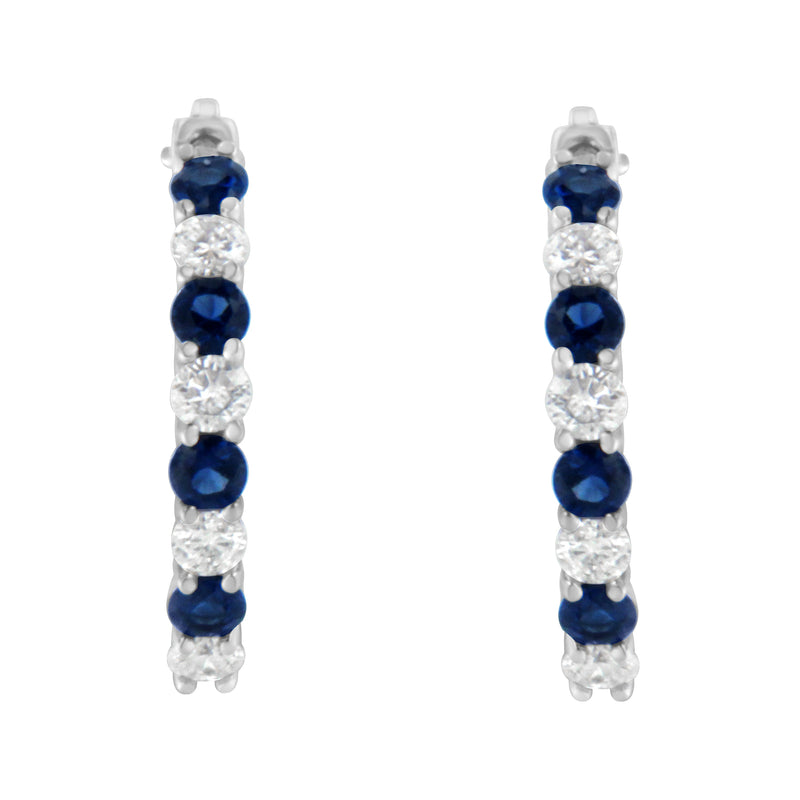 Bids.com 10K White Gold, Â½ Cttw Diamond, & Â½ Cttw Lab-Grown Blue Sapphire Leverback Hoop Earrings (H-I Color, I1-I2 Clarity) Earrings White Smoke White.Gold / 0.48,White.Gold / 0.49