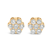 Bids.com 14K Yellow Gold 3/4 Cttw 7 Stone Floral Cluster Round Brilliant Cut Diamond Stud Earrings with Screw Backs (I-J Color, SI2-I1 Clarity) Earrings White Smoke Yellow.Gold / 0.75