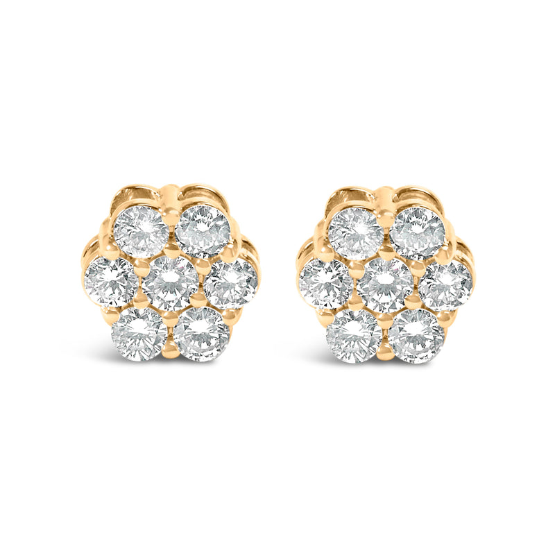 Bids.com 14K Yellow Gold 3/4 Cttw 7 Stone Floral Cluster Round Brilliant Cut Diamond Stud Earrings with Screw Backs (I-J Color, SI2-I1 Clarity) Earrings White Smoke Yellow.Gold / 0.75