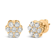 Bids.com 14K Yellow Gold 3/4 Cttw 7 Stone Floral Cluster Round Brilliant Cut Diamond Stud Earrings with Screw Backs (I-J Color, SI2-I1 Clarity) Earrings White Smoke Yellow.Gold / 0.75