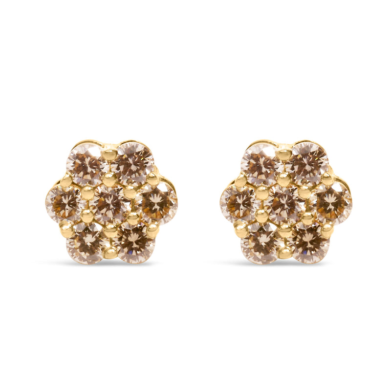 Bids.com 14K Yellow Gold 1.0 Cttw Diamond Floral Stud Earrings (J-K Color, VS2-SI1 Clarity) Earrings White Smoke Yellow.Gold / 1