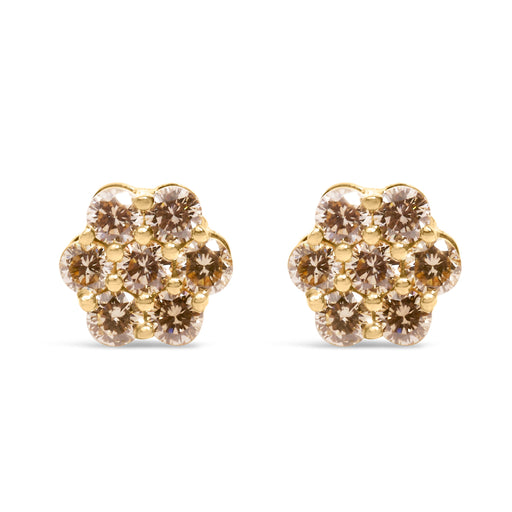 Bids.com 14K Yellow Gold 1.0 Cttw Diamond Floral Stud Earrings (J-K Color, VS2-SI1 Clarity) Earrings White Smoke Yellow.Gold / 1