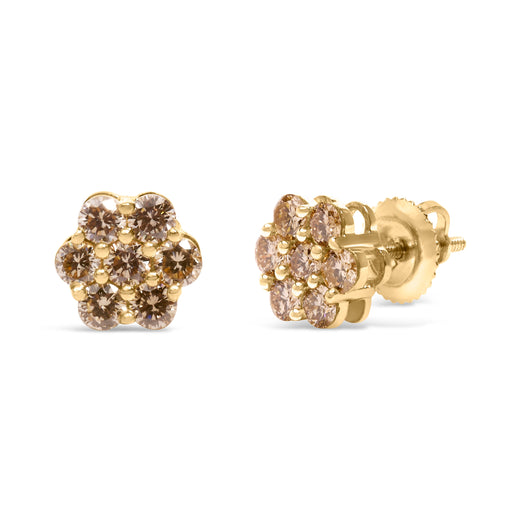 Bids.com 14K Yellow Gold 1.0 Cttw Diamond Floral Stud Earrings (J-K Color, VS2-SI1 Clarity) Earrings White Smoke Yellow.Gold / 1