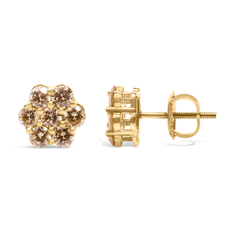 Bids.com 14K Yellow Gold 1.0 Cttw Diamond Floral Stud Earrings (J-K Color, VS2-SI1 Clarity) Earrings White Smoke Yellow.Gold / 1