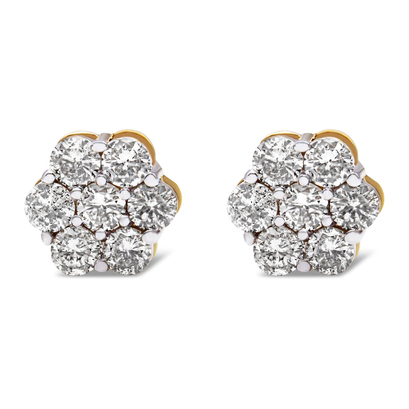 Bids.com 14K Yellow Gold 2.0 Cttw Diamond Floral Cluster Stud Earring with Screw Back (H-I Color, SI1-SI2 Clarity) Earrings White Smoke Yellow.Gold / 2