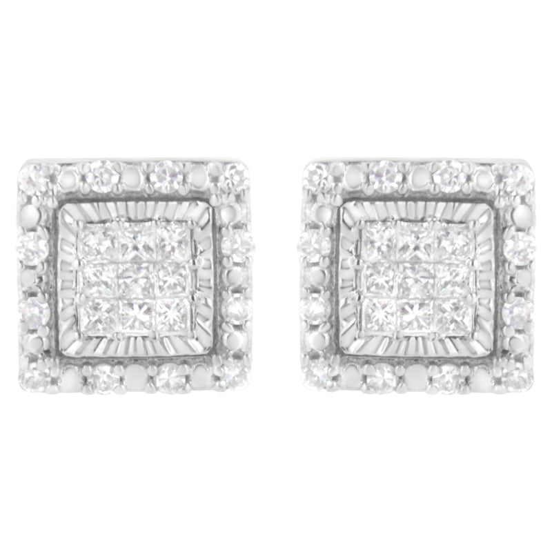 Bids.com 10K White Gold 1/2 cttw Invisible Set Princess-Cut Diamond Square Stud Earring (I-J Color, I1-I2 Clarity) Earrings Light Gray White.Gold / 0.5