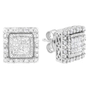 Bids.com 10K White Gold 1/2 cttw Invisible Set Princess-Cut Diamond Square Stud Earring (I-J Color, I1-I2 Clarity) Earrings Light Gray White.Gold / 0.5