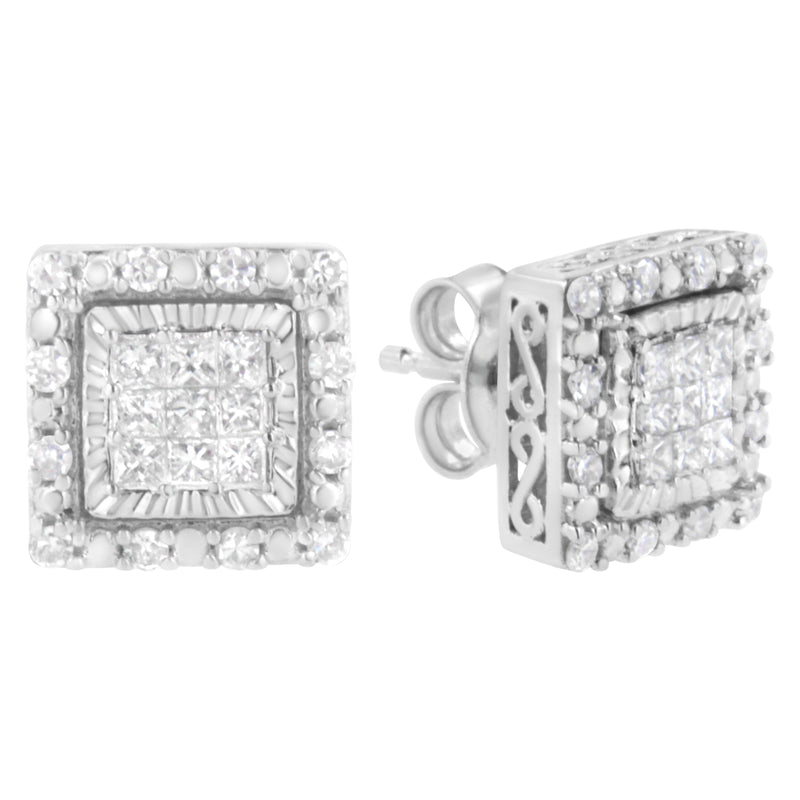 Bids.com 10K White Gold 1/2 cttw Invisible Set Princess-Cut Diamond Square Stud Earring (I-J Color, I1-I2 Clarity) Earrings Light Gray White.Gold / 0.5
