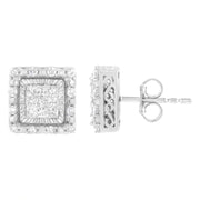 Bids.com 10K White Gold 1/2 cttw Invisible Set Princess-Cut Diamond Square Stud Earring (I-J Color, I1-I2 Clarity) Earrings White Smoke White.Gold / 0.5