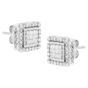 Bids.com 10K White Gold 1/2 cttw Invisible Set Princess-Cut Diamond Square Stud Earring (I-J Color, I1-I2 Clarity) Earrings White Smoke White.Gold / 0.5