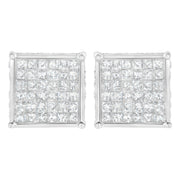 Bids.com 10K White Gold 2ct TDW Princess-Cut Composite Diamond Stud Earring (I-J ,I2-I3) Earrings Light Gray White.Gold / 2