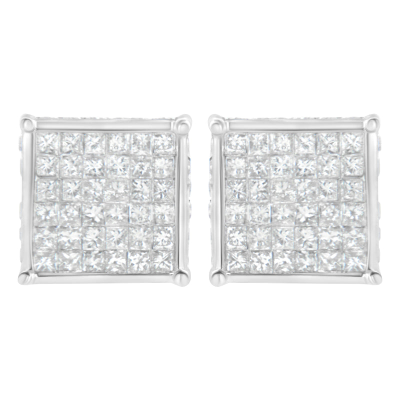 Bids.com 10K White Gold 2ct TDW Princess-Cut Composite Diamond Stud Earring (I-J ,I2-I3) Earrings Light Gray White.Gold / 2