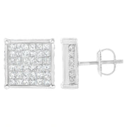 Bids.com 10K White Gold 2ct TDW Princess-Cut Composite Diamond Stud Earring (I-J ,I2-I3) Earrings White Smoke White.Gold / 2