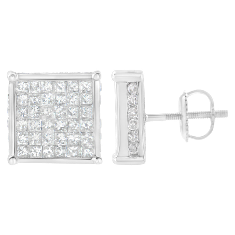 Bids.com 10K White Gold 2ct TDW Princess-Cut Composite Diamond Stud Earring (I-J ,I2-I3) Earrings White Smoke White.Gold / 2