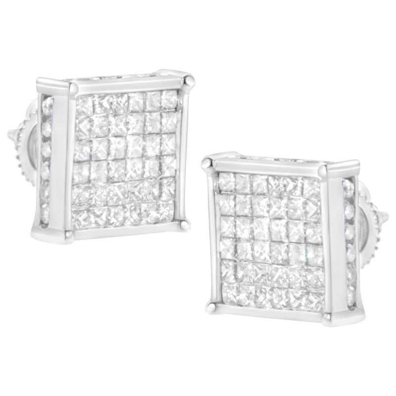 Bids.com 10K White Gold 2ct TDW Princess-Cut Composite Diamond Stud Earring (I-J ,I2-I3) Earrings White Smoke White.Gold / 2