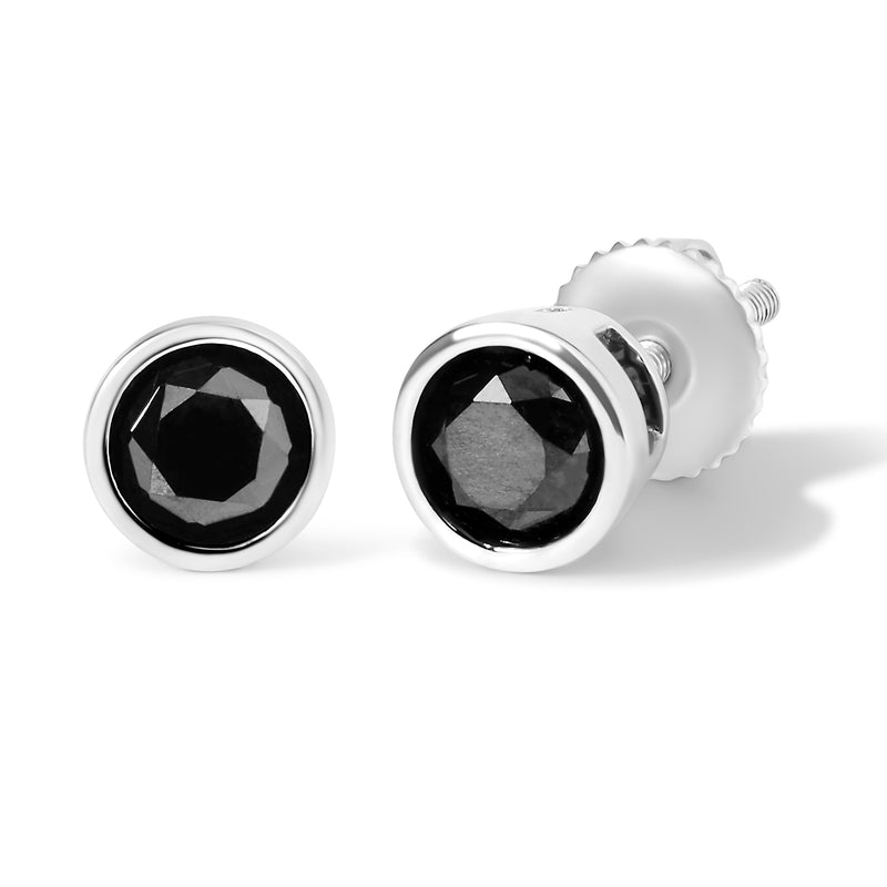 Bids.com .925 Sterling Silver 4.00 Cttw Round Brilliant-Cut Black Diamond Bezel-Set Stud Earrings with Screw Backs (Fancy Color-Enhanced, I2-I3 Clarity) Earrings White Smoke White.Sterling Silver / 4,White.Sterling Silver / 3,White.Sterling Silver / 2,White.Sterling Silver / 1.5,White.Sterling Silver / 1