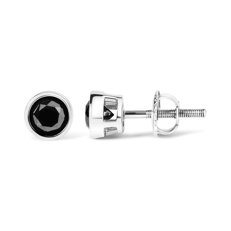 Bids.com .925 Sterling Silver 4.00 Cttw Round Brilliant-Cut Black Diamond Bezel-Set Stud Earrings with Screw Backs (Fancy Color-Enhanced, I2-I3 Clarity) Earrings White Smoke White.Sterling Silver / 4,White.Sterling Silver / 3,White.Sterling Silver / 2,White.Sterling Silver / 1.5,White.Sterling Silver / 1