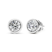 Bids.com 14K White Gold 1.0 Cttw Lab Grown Diamond Screw-Back Classic Bezel Solitaire Stud Earrings (G-H Color, VS2-SI1 Clarity) Earrings White Smoke White.Gold / 2