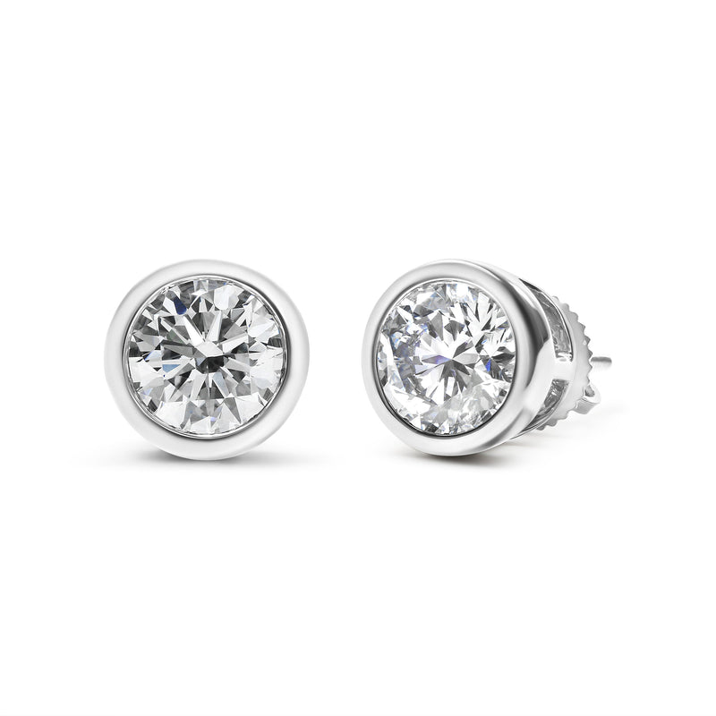 Bids.com 14K White Gold 1.0 Cttw Lab Grown Diamond Screw-Back Classic Bezel Solitaire Stud Earrings (G-H Color, VS2-SI1 Clarity) Earrings White Smoke White.Gold / 2