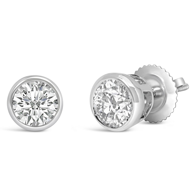 Bids.com 14K White Gold 1.0 Cttw Lab Grown Diamond Screw-Back Classic Bezel Solitaire Stud Earrings (G-H Color, VS2-SI1 Clarity) Earrings White Smoke White.Gold / 2,Yellow.Gold / 1