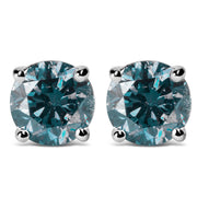 Bids.com 14K White Gold 1/2 Cttw Round Brilliant Cut Lab Grown Blue Diamond 4-Prong Classic Solitaire Stud Earrings (Blue Color, VVS2-VS1 Clarity) Earrings White Smoke White.Gold / 0.5