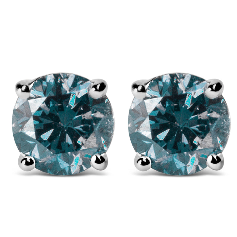 Bids.com 14K White Gold 1/2 Cttw Round Brilliant Cut Lab Grown Blue Diamond 4-Prong Classic Solitaire Stud Earrings (Blue Color, VVS2-VS1 Clarity) Earrings White Smoke White.Gold / 0.5