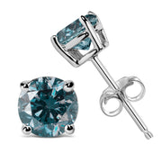 Bids.com 14K White Gold 1/2 Cttw Round Brilliant Cut Lab Grown Blue Diamond 4-Prong Classic Solitaire Stud Earrings (Blue Color, VVS2-VS1 Clarity) Earrings White Smoke White.Gold / 0.5