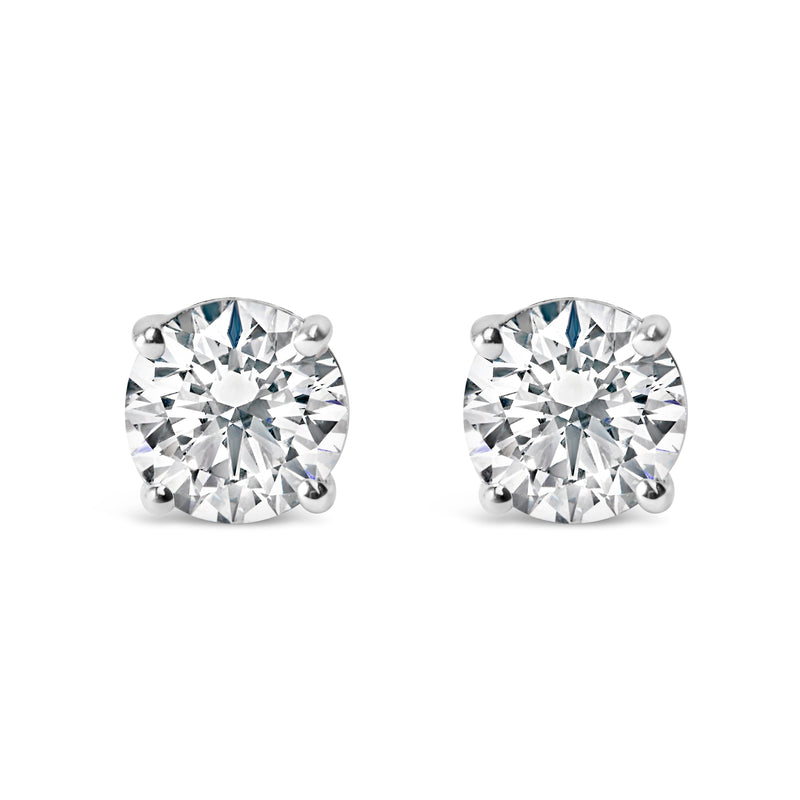 Bids.com AGS Certified 14K White Gold 1.0 Cttw 4-Prong Set Brilliant Round-Cut Solitaire Diamond Push Back Stud Earrings (H-I Color, SI2-I1 Clarity) Earrings White Smoke White.Gold / 1