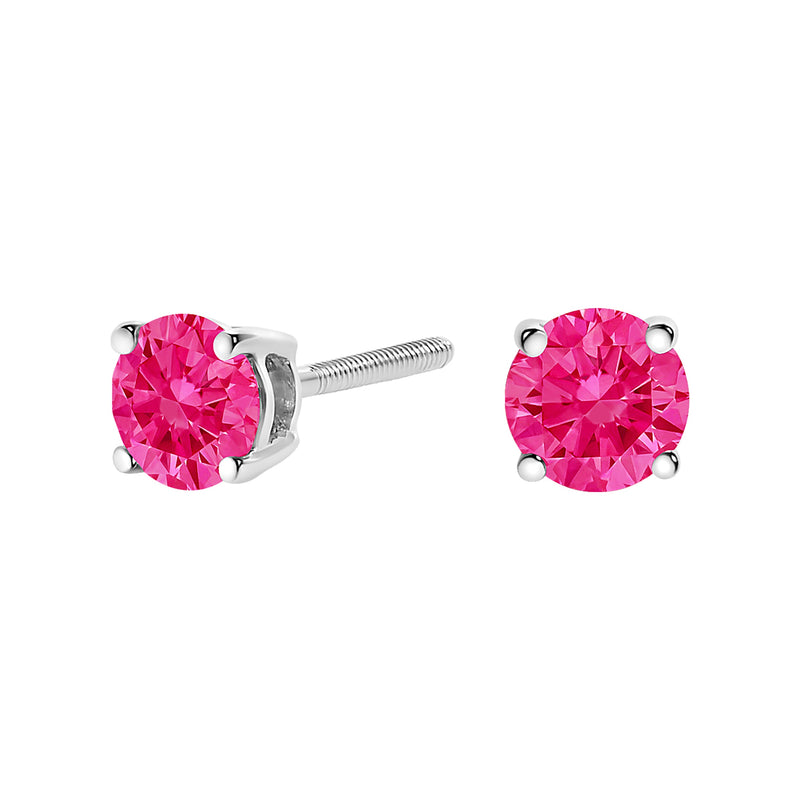 Bids.com 10K White Gold 1.0 Cttw Lab Created Round Brilliant Cut Pink Diamond Classic 4-Prong Solitaire Stud Earrings (Fancy Pink Color, VVS2-VS1 Clarity) Earrings White Smoke White.Gold / 1
