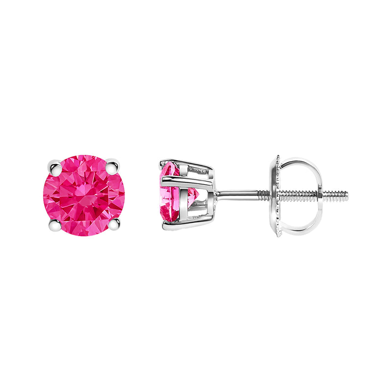 Bids.com 10K White Gold 1.0 Cttw Lab Created Round Brilliant Cut Pink Diamond Classic 4-Prong Solitaire Stud Earrings (Fancy Pink Color, VVS2-VS1 Clarity) Earrings White Smoke White.Gold / 1