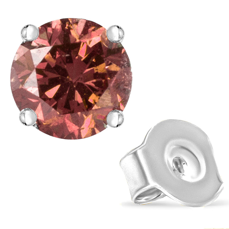 Bids.com 10K White Gold 1.0 Cttw Lab Created Round Brilliant Cut Pink Diamond Classic 4-Prong Solitaire Stud Earrings (Fancy Pink Color, VVS2-VS1 Clarity) Earrings White Smoke White.Gold / 1