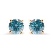 Bids.com 14K Yellow Gold 1.0 Cttw Treated Aqua Blue Diamond Classic Solitaire Stud Earrings (Aqua Blue Color, I2-I3 Clarity) Earrings White Smoke Yellow.Gold / 1.15