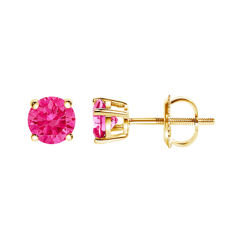 Bids.com 14K Yellow Gold 1.00 Cttw Round Brilliant Cut Lab Grown Pink Diamond 4-Prong Classic Solitaire Earrings (Pink Color, VVS2-VS1 Clarity) Earrings White Smoke Yellow.Gold / 1