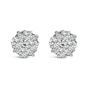 Bids.com .925 Sterling Silver 1/2 cttw Prong Set Round-Cut Diamond Cluster Stud Earring (I-J Color, I2-I3 Clarity) Earrings White Smoke White.Sterling Silver / 0.5