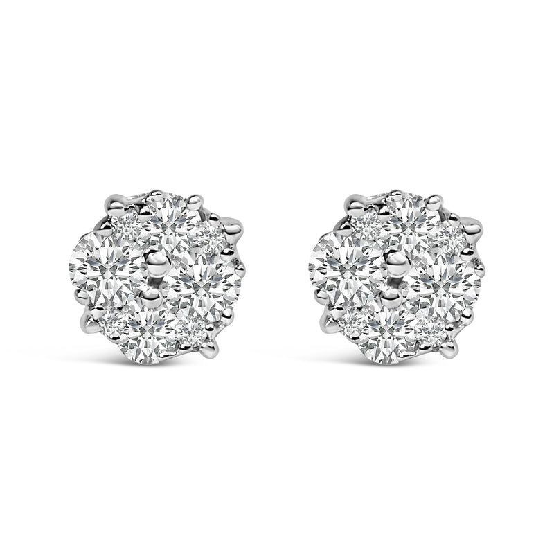 Bids.com .925 Sterling Silver 1/2 cttw Prong Set Round-Cut Diamond Cluster Stud Earring (I-J Color, I2-I3 Clarity) Earrings White Smoke White.Sterling Silver / 0.5