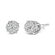 Bids.com .925 Sterling Silver 1/2 cttw Prong Set Round-Cut Diamond Cluster Stud Earring (I-J Color, I2-I3 Clarity) Earrings White Smoke White.Sterling Silver / 0.5