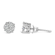 Bids.com .925 Sterling Silver 1/2 cttw Prong Set Round-Cut Diamond Cluster Stud Earring (I-J Color, I2-I3 Clarity) Earrings White Smoke White.Sterling Silver / 0.5