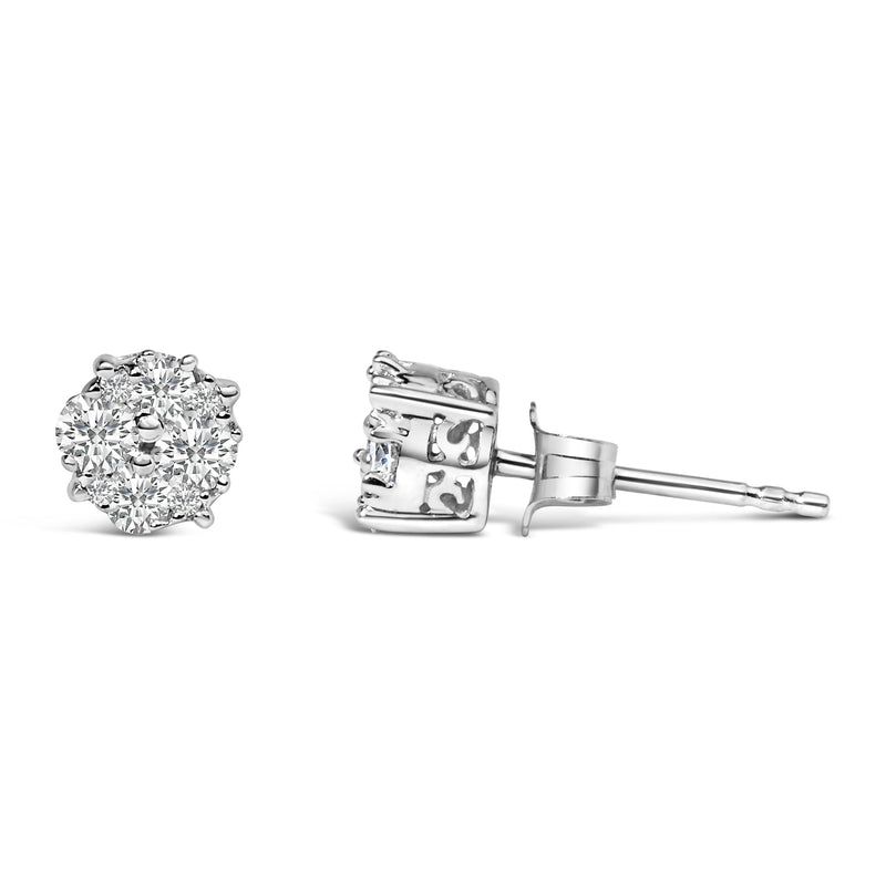 Bids.com .925 Sterling Silver 1/2 cttw Prong Set Round-Cut Diamond Cluster Stud Earring (I-J Color, I2-I3 Clarity) Earrings White Smoke White.Sterling Silver / 0.5