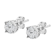 Bids.com .925 Sterling Silver 1/2 cttw Prong Set Round-Cut Diamond Cluster Stud Earring (I-J Color, I2-I3 Clarity) Earrings White Smoke White.Sterling Silver / 0.5