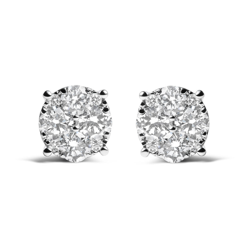 Bids.com 14K White Gold 2.00 Cttw Lab Grown Diamond Cluster Stud Earrings (G-H Color, VS1-VS2 Clarity) Earrings White Smoke White.Gold / 2