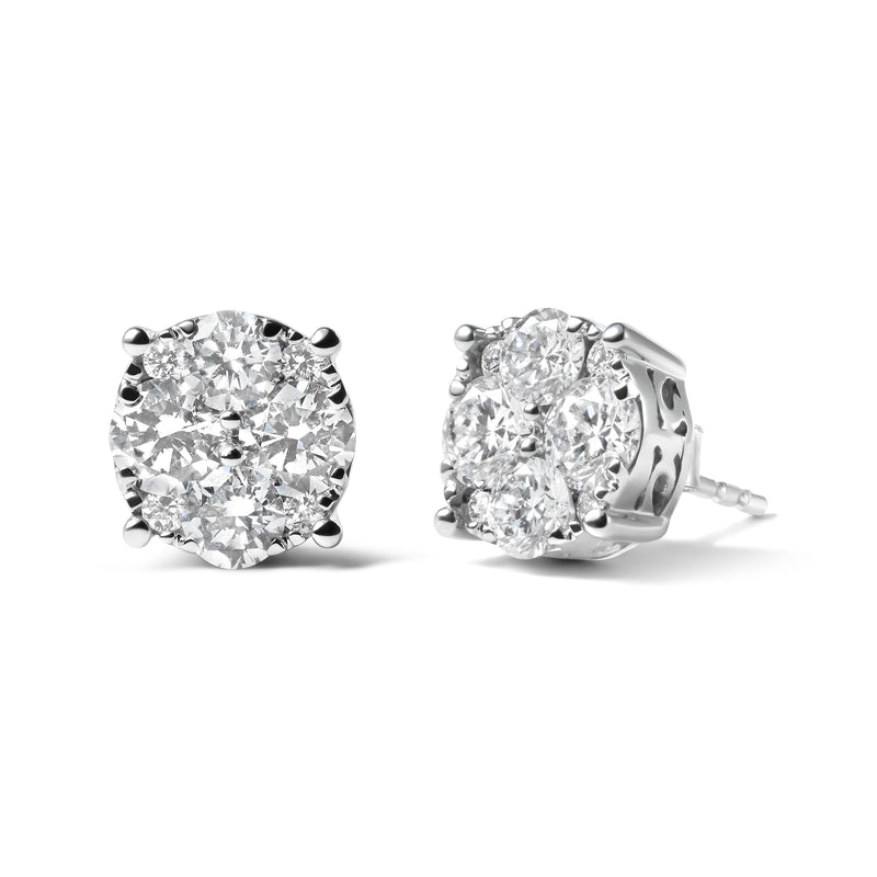 Bids.com 14K White Gold 2.00 Cttw Lab Grown Diamond Cluster Stud Earrings (G-H Color, VS1-VS2 Clarity) Earrings White Smoke White.Gold / 2