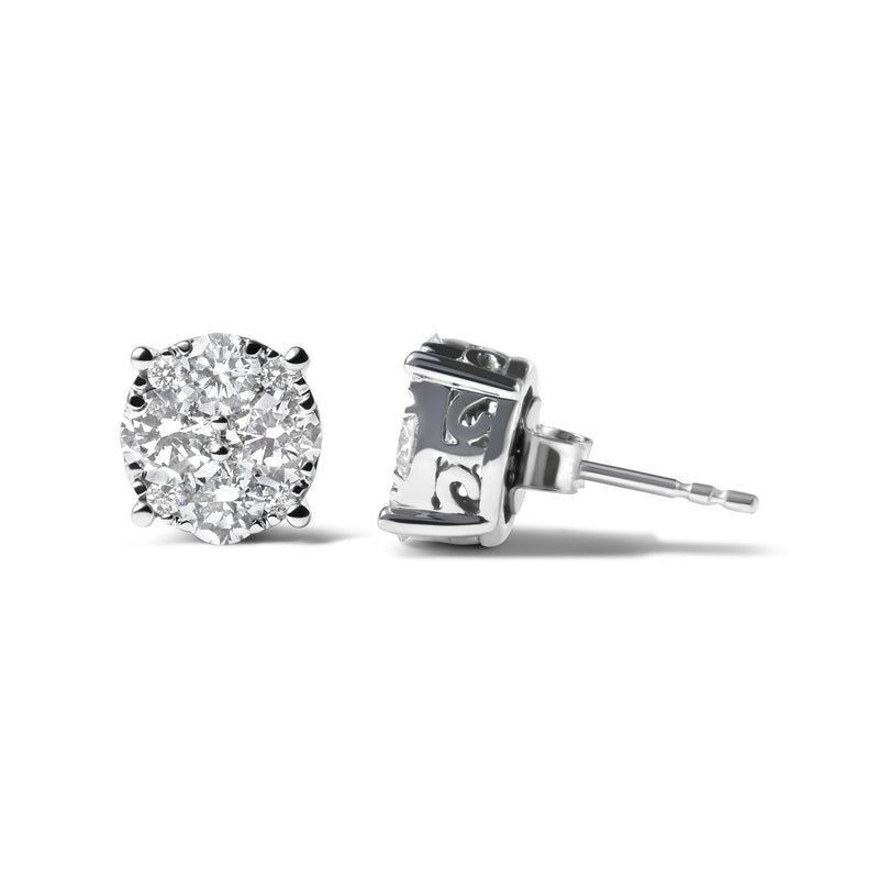 Bids.com 14K White Gold 2.00 Cttw Lab Grown Diamond Cluster Stud Earrings (G-H Color, VS1-VS2 Clarity) Earrings White Smoke White.Gold / 2