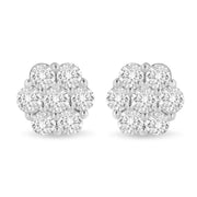 Bids.com 14K White Gold 3 cttw Prong Set Round-Cut Diamond Floral Cluster Stud Earring (I-J Color, SI1-SI2 Clarity) Earrings Light Gray White.Gold / 3