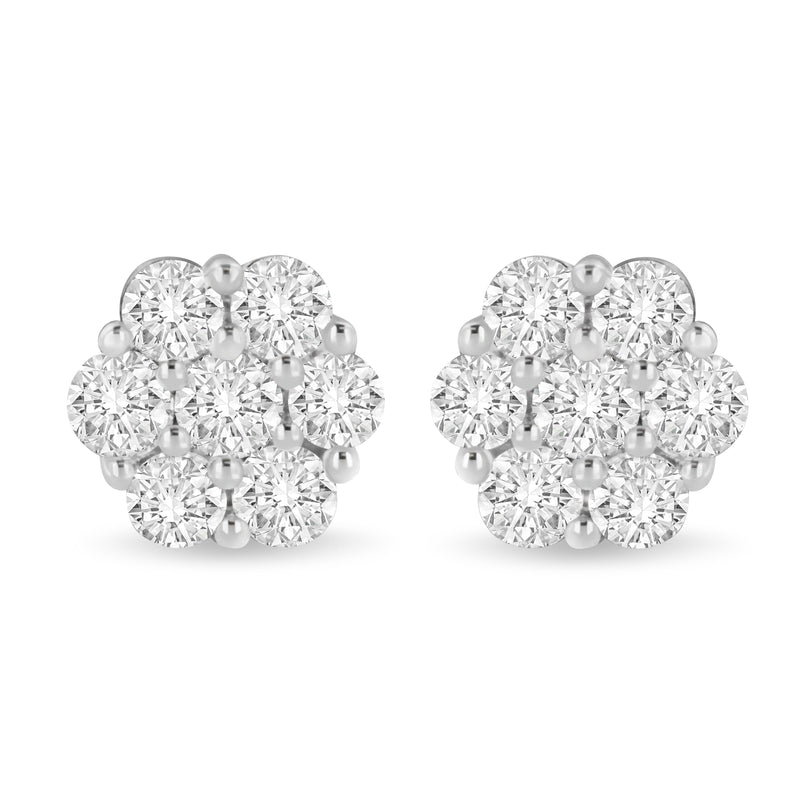 Bids.com 14K White Gold 3 cttw Prong Set Round-Cut Diamond Floral Cluster Stud Earring (I-J Color, SI1-SI2 Clarity) Earrings Light Gray White.Gold / 3