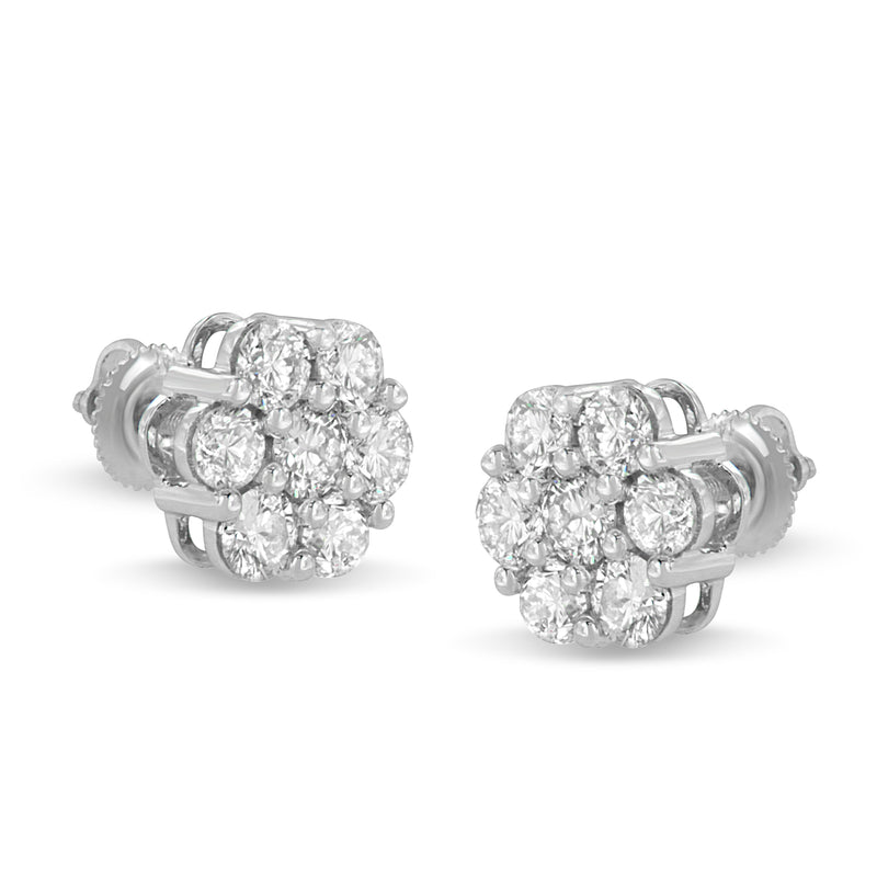 Bids.com 14K White Gold 3 cttw Prong Set Round-Cut Diamond Floral Cluster Stud Earring (I-J Color, SI1-SI2 Clarity) Earrings White Smoke White.Gold / 3