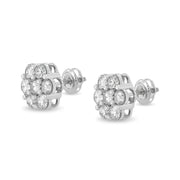 Bids.com 14K White Gold 3 cttw Prong Set Round-Cut Diamond Floral Cluster Stud Earring (I-J Color, SI1-SI2 Clarity) Earrings White Smoke White.Gold / 3